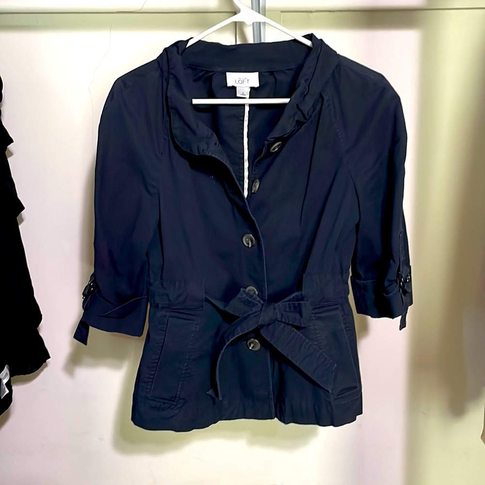 LOFT navy jacket buttons & tie